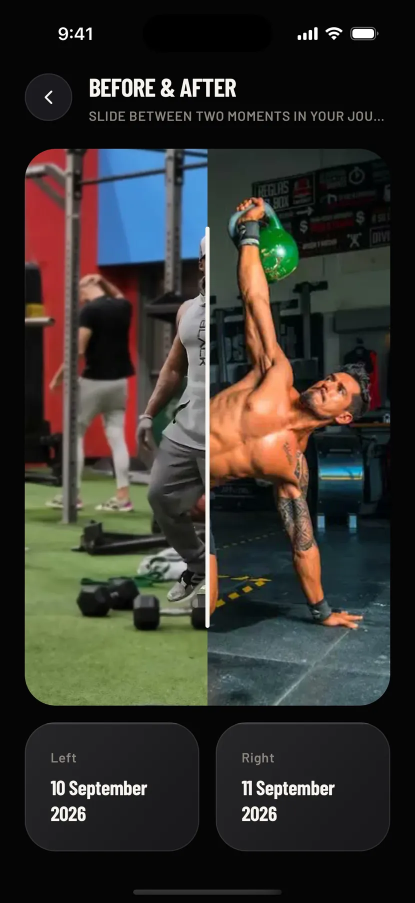 Two progress photos with a slider between them