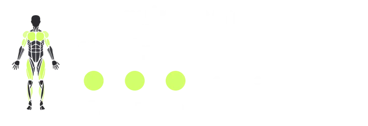 A complicação larga: a figura com os músculos desta semana, Pernas a seguir, 48 séries e um ponto para cada dia treinado, de segunda a quarta. Dados de exemplo.
