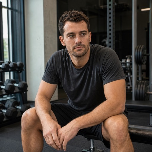 A man resting during a gym session.