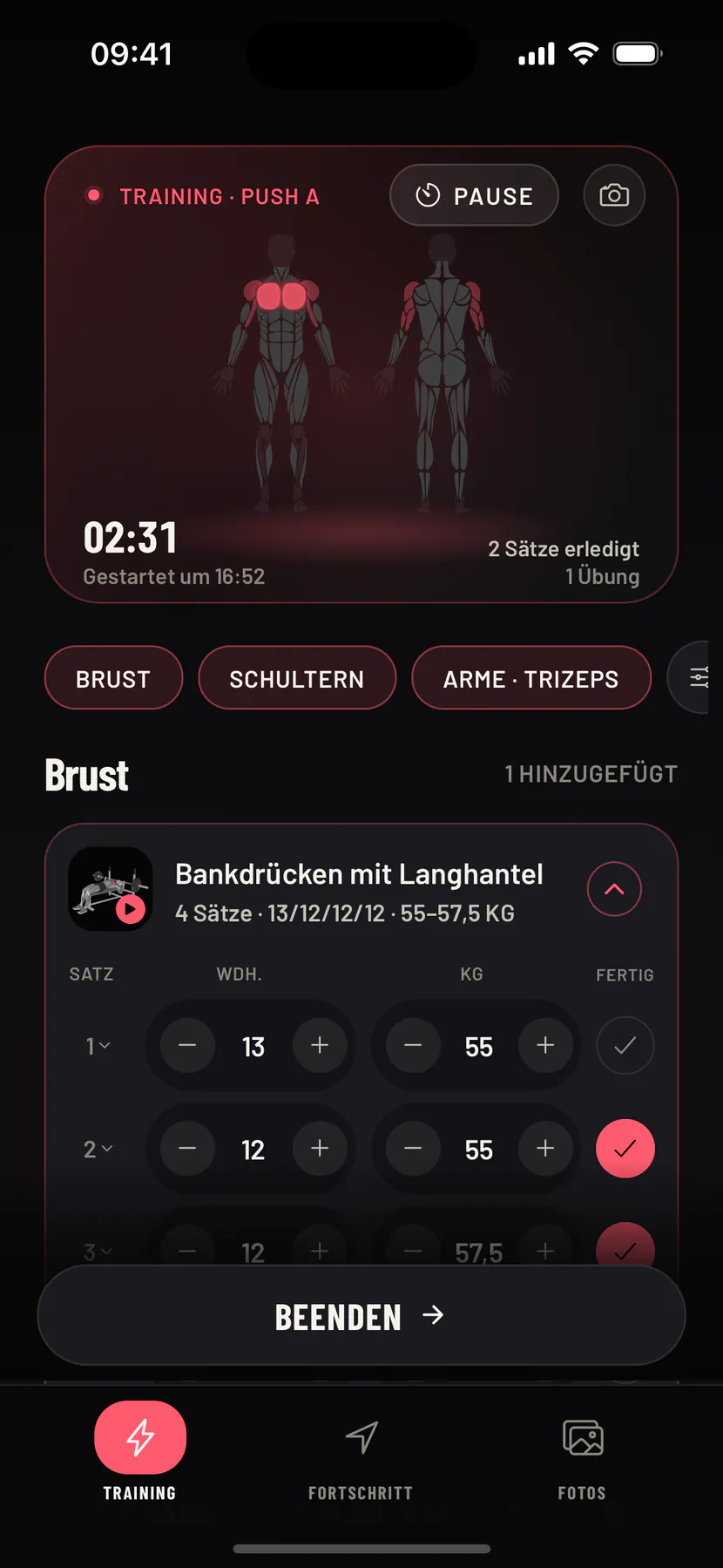 Dein Körper, live: Der Plan von heute füllt sich, während du trainierst