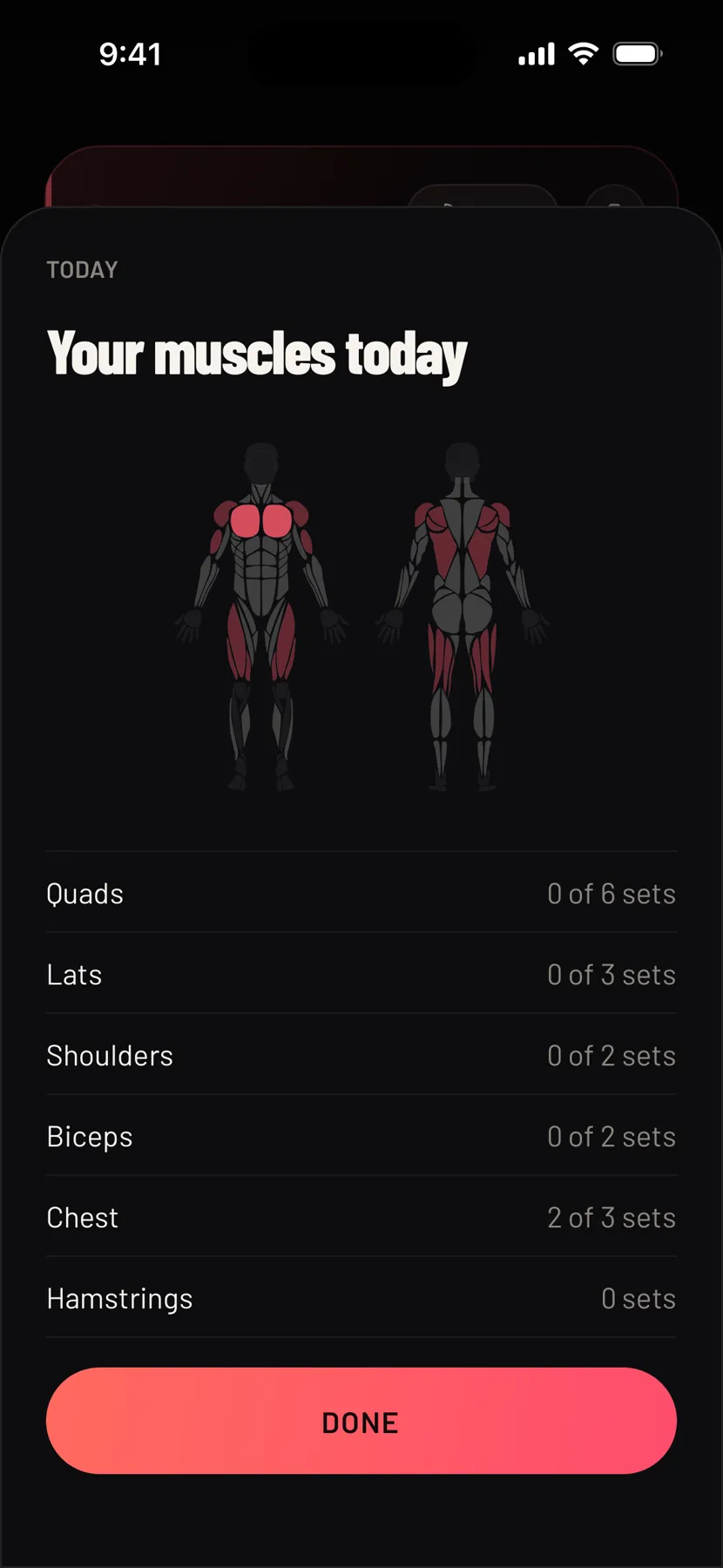 Aujourd'hui sur ton corps: Séries faites, muscle par muscle